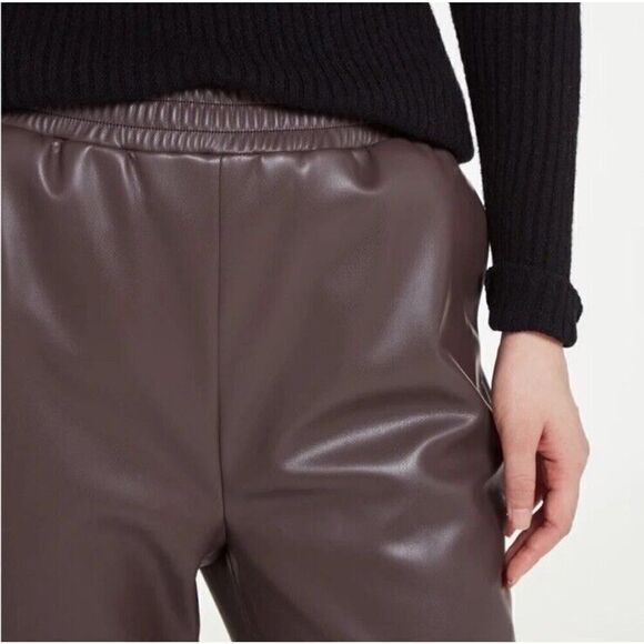 NWT APPARIS Vegan Leather Pants TREY Cocoa wide leg Large - Picture 9 of 14